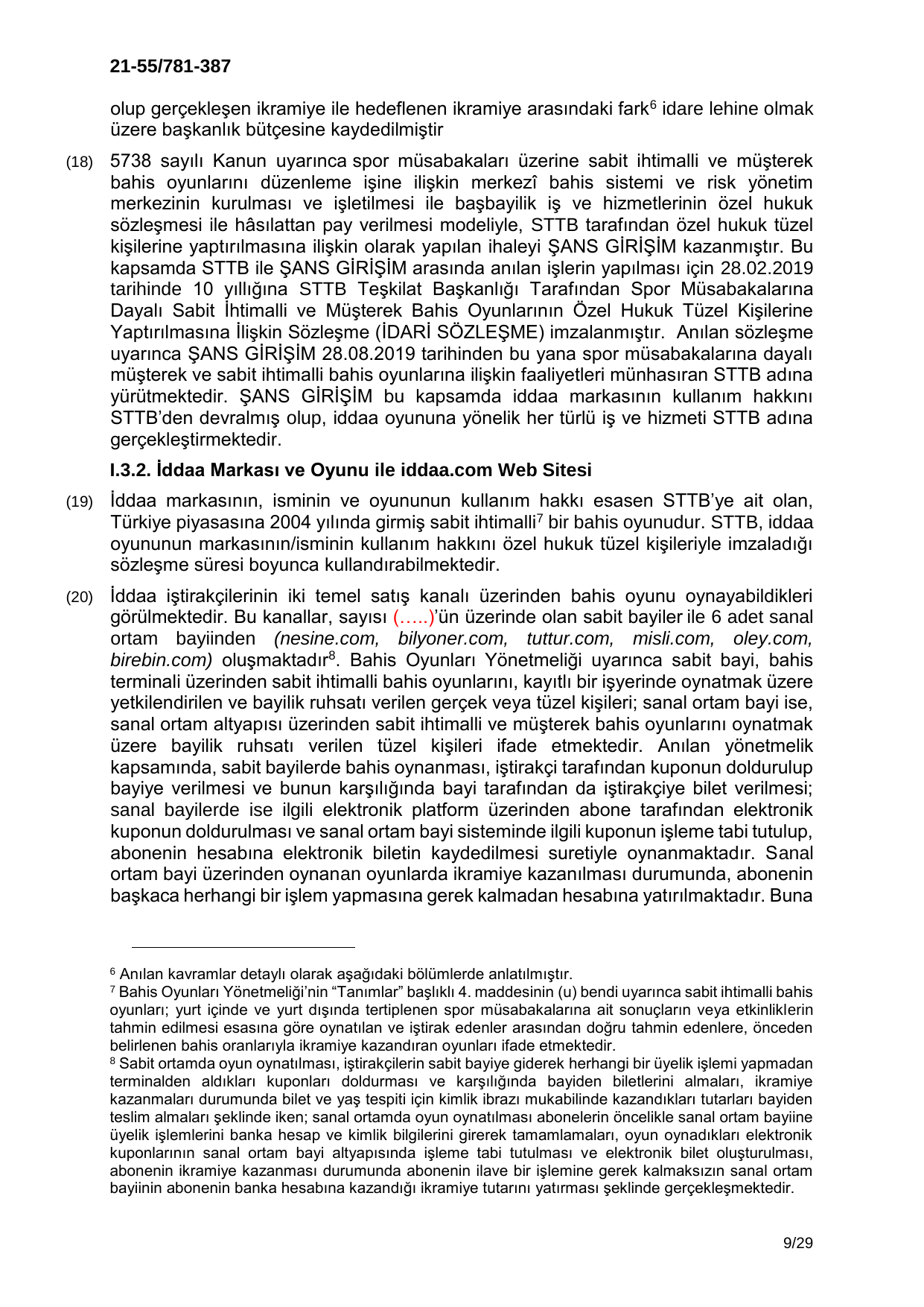 Rekabet Kurumu kararında iddaa ve sanal bayileri açıklayan sayfa