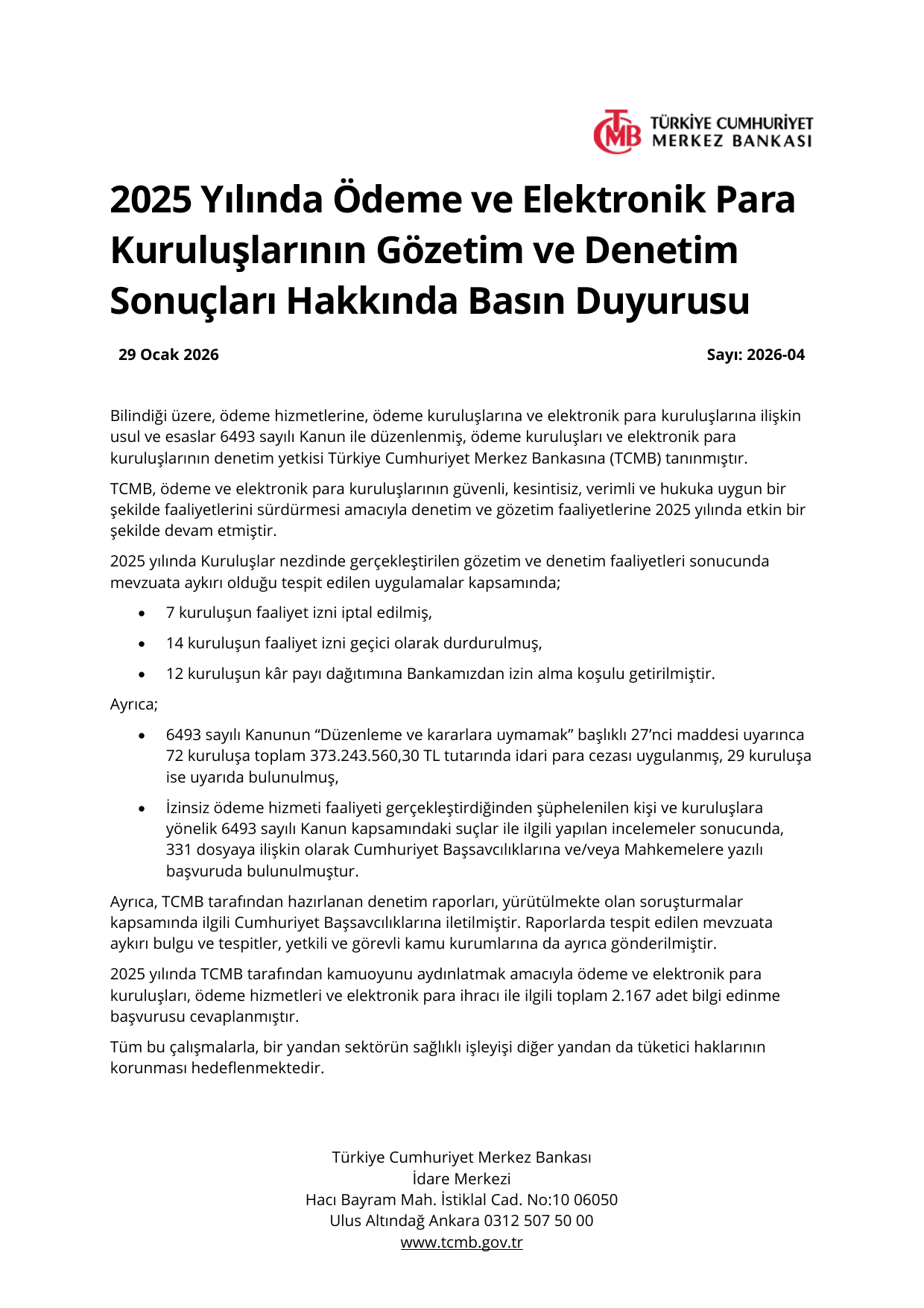 TCMB ödeme ve elektronik para kuruluşları 2025 denetim sonuçları